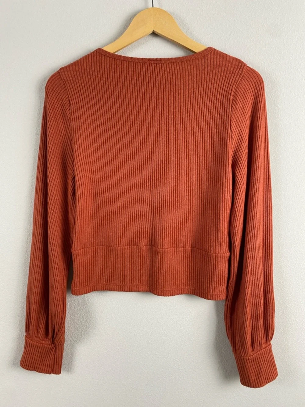 Hollister Ribbed Knit Long Sleeve Top/Tee | V Neck | Rust - Picture 2 of 14